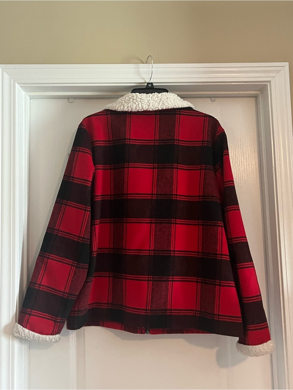 Maurices Red and Black Plaid Sherpa-Lined Zip Jacket - Picture 2 of 2